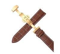 Wdjadp 18/20/22/24mm Genuine Leather Strap, Automatic Butterfly Clasp, Universal Leather Watch Strap,Gold Brownw,15mm