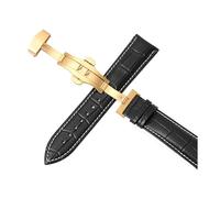 Wdjadp 18/20/22/24mm Genuine Leather Strap, Automatic Butterfly Clasp, Universal Leather Watch Strap,Gold Blackw,15mm