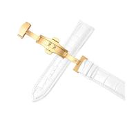 Wdjadp 18/20/22/24mm Genuine Leather Strap, Automatic Butterfly Clasp, Universal Leather Watch Strap,Golden White,15mm