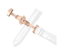 Wdjadp 18/20/22/24mm Genuine Leather Strap, Automatic Butterfly Clasp, Universal Leather Watch Strap,Rose Gold White,15mm