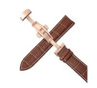 Wdjadp 18/20/22/24mm Genuine Leather Strap, Automatic Butterfly Clasp, Universal Leather Watch Strap,Rose Gold Brownw,15mm