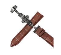 Wdjadp 18/20/22/24mm Genuine Leather Strap, With Butterfly Clasp, Automatic Locking, Universal Replacement Accessories,Black Brown,22mm