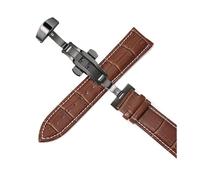 Wdjadp 18/20/22/24mm Genuine Leather Strap, With Butterfly Clasp, Automatic Locking, Universal Replacement Accessories,Black Brownw,14mm