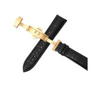 Wdjadp 18/20/22/24mm Genuine Leather Strap, With Butterfly Clasp, Automatic Locking, Universal Replacement Accessories,Gold Black,14mm