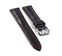 Wdjadp 18/20/22mm Crocodile-Patterned Embossed Strap, Classic Pattern, Suitable for Both Business and Casual Wear.,Black Red-Silver,16mm