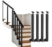 WDJBPSH Iron Balusters Post for Staircase Step, Black Deck Stair Spindle for Home Office Hotel, Side Mount Railing Parts with Screws & Flat Brackets (Color : 4 pack, Size : Height-90cm/35.4in)