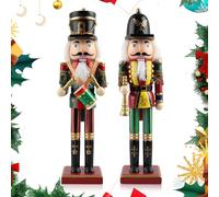 WDJLNZB 2 Pcs Nutcracker Soldier, Large Wooden Nutcracker, Hand-Painted German Christmas Decoration in Erzgebirge Ore Mountains Style for Home & Tree Decor