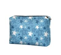Wdktrgetd Travel Makeup Bag for Women Slim PU Leather Makeup Bag for Purse Fits 8+ Essentials, Blue Sea Turtles