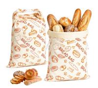 WDKXCN Beeswax Bread Bag, 2 Pack 43cm×33cm Reusable Bread Storage Bags Made of Linen and Cotton with Zipper and Buckle Closure, Portable Beeswax Food Wrap for Homemade, Bakery Essentials