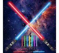 WDKXCN Children's Lightsaber, 2 Pieces Telescoping Lightsaber, 7 Colors LED Light Saber with Sound Effects, 2 in 1 Children's Sword, Duel Lightsaber for Cosplay Birthday Party Gifts