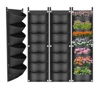 WDKXCN Hanging Planter Bags, 4 Pack Living Wall Planter Outdoor with 7 Pocket, Single-Row Felt Hanging Grow Bags, Vertical Garden for Vegetable Strawberry Flower Yard, Garden & Balcony(Black)