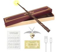 WDKXCN Hermione Granger Wand, 38CM Hermione Wand Light Up, USB Charging, Magic Wand with Gift Box, Spell Card, Station Ticket and Necklace