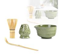 WDKXCN Matcha Tea Set - 4pcs Traditional Kit with Whisk, Bowl, Whisk Holder and Spoon for Tea Ceremony Lovers, Green