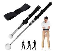 WDKXCN Retractable Golf Training Aid, Golf Swing Trainer with Arm Band, Retractable Golf Swing Training Aid, Golf Practice Sticks for Indoor Practice Golf Grip Trainer Warm-up Strength (Black)