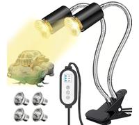 WDKXCN Tortoise Heat Lamp with 4PCS 50W Bulb, Dual Head Heat Lamp with Cycle Timer and 360°Adjustable Metal Hose Holder Clip, UVA UVB Reptile Kit