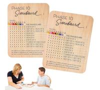 WDMJxar Phase 10 Score Board, Pack of 2 Wooden Score Sheets with 8 Colored Pegs, Fun Table Board Card Game Accessories for Adults Party Family Game Night