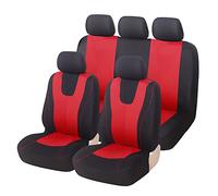 WDMNAO Car Seat Covers Full Set Fabric for Toyota Yaris 2006-2011, 3D Tire Tracks Pattern Side Airbag Compatible Seat Accessories, A/RED