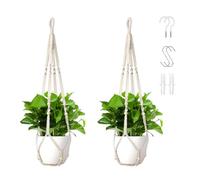 Wdmxszdq 2 Pack White Macrame Plant Hangers 35 Inch - Handmade Cotton Hanging Planter with Hooks, Bohemian Style Indoor Outdoor Home Decor (Planters & Plants Not Included)