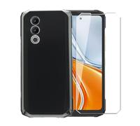 WDMYLFTW Case for Doogee Blade 20 Turbo + Glass Screen Protector Tempered Film - Transparent Silicone Soft Flexible Bumper Shockproof TPU Protective Cover Shell (Black)