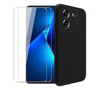 WDMYLFTW Case for Tecno Pova 5 + [2 Pack] Glass Screen Protector Tempered Film - Transparent Silicone Soft Flexible Bumper Shockproof TPU Protective Cover Shell for Tecno Pova 5 (Black)