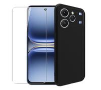 WDMYLFTW Case for Tecno Spark 40 4G + Glass Screen Protector Tempered Film - Transparent Silicone Soft Flexible Bumper Shockproof TPU Protective Cover Shell (Black)