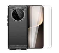 WDMYLFTW for Honor Magic7 Case with 2 HD Screen Protector, Upgraded Non-Slip Shock-Absorption Flexible TPU Carbon Fiber Bumper Soft Rubber Protective Phone Case Cover (Black)