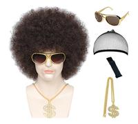 Wdnew 70s Afro Wig for Men Unisex Curly Large Disco Costume Wig 70s 80s Costume Wig Funny Wig for Cosplay Party (Brown)