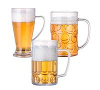 WDOPEN Unbreakable Acrylic Classic Beer Mug, Made of Shatterproof Plastic and Ideal for Indoor and Outdoor Use, Reusable, Crystal Clear (Set of 3)