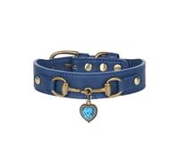 WDPAWS Retro Dog Collar with Bling Diamonds & Charm - 5 Holes Adjustable PU Leather Rhinestones Necklace Collar, Bronze Buckle for Small Medium Dogs boy Male- Black/Blue/Green/Brown (Blue, S)