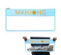 Wdpqyy 1 PCS American Mahjong Bag, 20.9 x 9.45 Inch Empty Mahjong Tiles Bag with Zippered & Letters, Waterproof Clear PVC Mahjong Accessories Storage Pouch for Travel, Case Only (Blue)