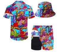 Wdpsuxin Mens 2 Piece Tracksuit Hawaiian Button Down Shirt and Compression Liner Shorts Sets with Bucket Hats, Mushroom961, S