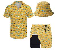Wdpsuxin Mens 2 Piece Tracksuit Hawaiian Button Down Shirt and Compression Liner Shorts Sets with Bucket Hats, Duck1018, XXXL