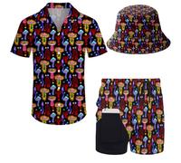 Wdpsuxin Mens 2 Piece Tracksuit Hawaiian Button Down Shirt And Compression Liner Shorts Sets With Bucket Hats, Mushroom 312, XXXL