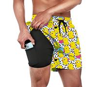 Wdpsuxin Men's Swim Trunks,Quick Dry Beach Sunflower Bathing Suit Workout Running Shorts with Compression Liner and Pockets, Retro 80s 90s Memphis Graphics Rubber Duck2, Large