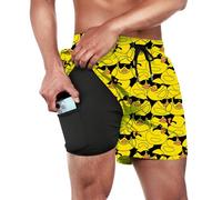 Wdpsuxin Men's Swim Trunks,Quick Dry Beach Sunflower Bathing Suit Workout Running Shorts with Compression Liner and Pockets, Rubber Duck, S