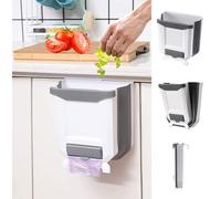 WDPUCHU Hanging Kitchen Trash Can, Foldable Waste Bin for Kitchen, Collapsible Hang Small Plastic Garbage Can 2.4 Gallon for Cabinet/Car/Bedroom/Bathroom (White)