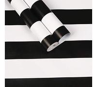 WDragon White Black Striped Wallpaper Sticker Peel Stick Vinyl Home Decorative Paper 45cm by 250cm Roll
