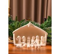 WDS Wondrous 12-Piece Ceramic Nativity Set, Miniature Christmas Figurines, White Porcelain Nativity Scene for Indoor Farmhouse Creche Tabletop Decorations