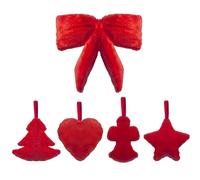WDS WONDROUS Christmas Tree Hanging Decoration, Red Plush Star Bow Heart Angel Xmas Tree Ornament, Christmas Ornaments Decor Set for Bridal Shower Housewarming Gifts Wedding Valentine’s Day 5PCS