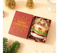 WDS WONDROUS Hamburger Glass Christmas Ornament, 3.54” Funny Food Ornaments for Tree, Whimsical Christmas Decorations, Holiday Hanging Ornament for Tree Decor & Party Winter