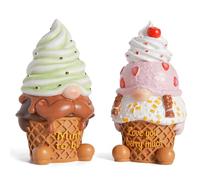WDS WONDROUS Ice Cream Cone 2Pcs, Summer Gnomes Figurines Decor, Brown Resin Dessert Statues, Fake Ice Cream Cone Small Gnomes for Home, Sweet Treat Tabletop Decorations Gifts for Women