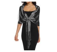 WDSBZNB Bolero Shrug For Women Solid Color Tassel Women Sparkling Metallic Shawls And Wraps With Buckle For Evening Party(Black)