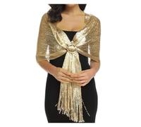WDSBZNB Bolero Shrug For Women Solid Color Tassel Women Sparkling Metallic Shawls And Wraps With Buckle For Evening Party(Gold)