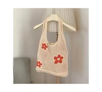 WDSBZNB Crochet Beach Bag Fashion Sweet Flower Knitted Hollow Tote Bag Large Capacity Shopping Bag Simple Retro Shoulder Bag(Beige)