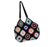 WDSBZNB Crochet Beach Bag Hand Crocheted Knitting Flower Bag Floral Crochet Travel Vintage Casual Large Capacity Tote Bag Hollow Out Handbag Handmade Bag(Black)
