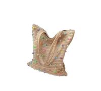 WDSBZNB Crochet Beach Bag Straw Woven Pearl Fashionable Women's Shoulder Bag Summer High-capacity Tote Bag For Vacation Commuting(Beige)