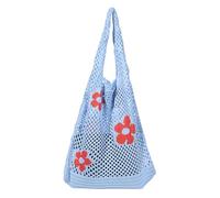 WDSBZNB Crochet Beach Bag Women Hollow Woven Shoulder Bags Girls Crochet Hobo Bag Knitting Handbags Fashion Female Large Capacity Tote Bag Shopping Bag(Blue)