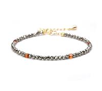 WDSBZNB Crystal Bracelet 3mm Dainty Pyrite Chain Bracelet for Women Birthstone Crystal for Mom 14k Gold Plated Copper Energy Jewellery 2pcs(Red Carnelian)