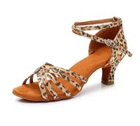 WDSBZNB Dance Shoes Heel 7cm/5cm Satin Without Knot Salsa Tango Ballroom Latin Dance Shoes Woman(Heel 5cm leopard,37)