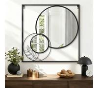 WDSHIYI Black Square Mirror, Round Wall Mounted Mirror Set Circle Modern Decorative Mirrors for Living Room Bedroom Entryway 24x24 Inch Decor